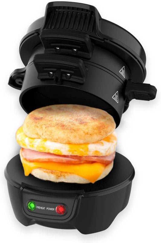 "Easy Clean Electric Breakfast Sandwich Maker - Non-Stick Grilled Sandwich Maker in Black"